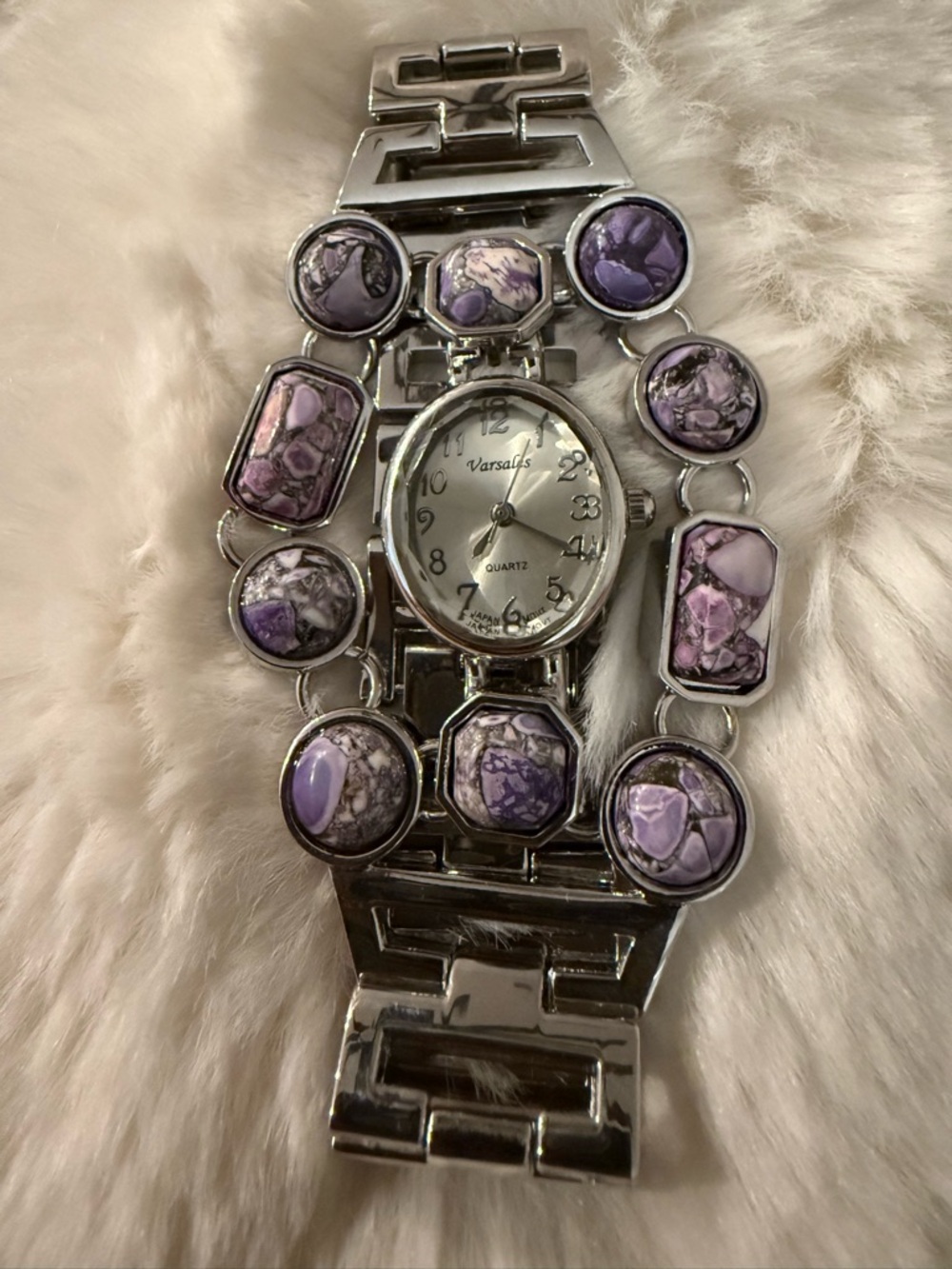 Varsalis Silver Watch with Purple Stone Accents